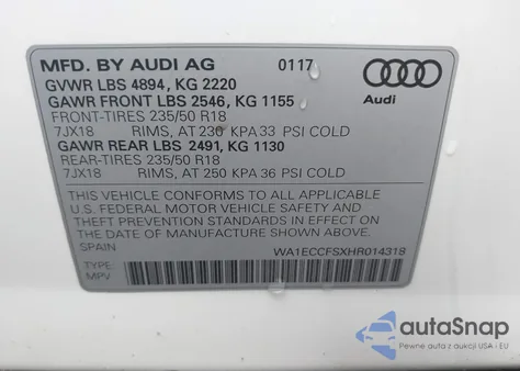 2017 Audi Q3 2.0T Premium from USA, damaged, VIN WA1ECCFSXHR014318